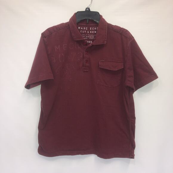 Marc Ecko Deadly Threads Button Up Adult Large Red Short Sleeve Mens Polo - Picture 1 of 9